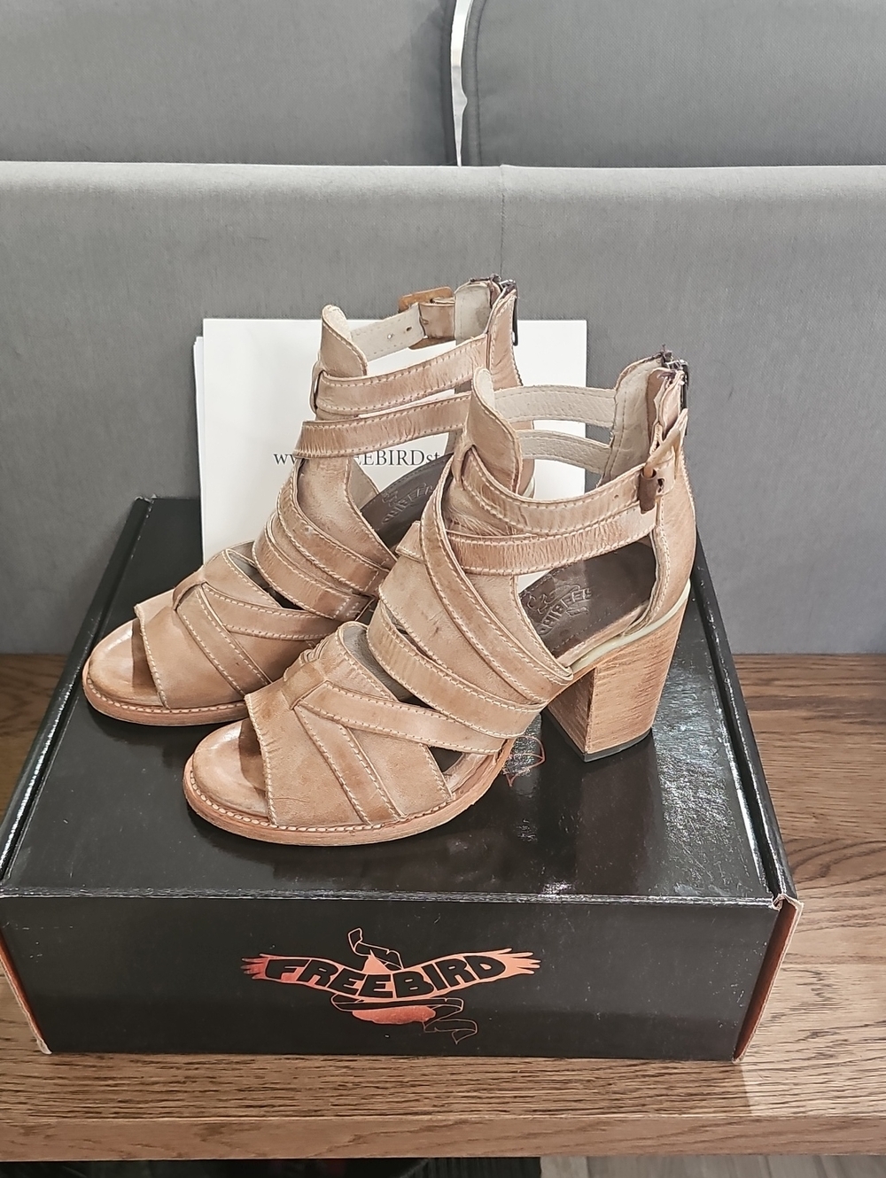 Freebird by Steven Taupe/Tan Suede Strappy Block Heel Sandal